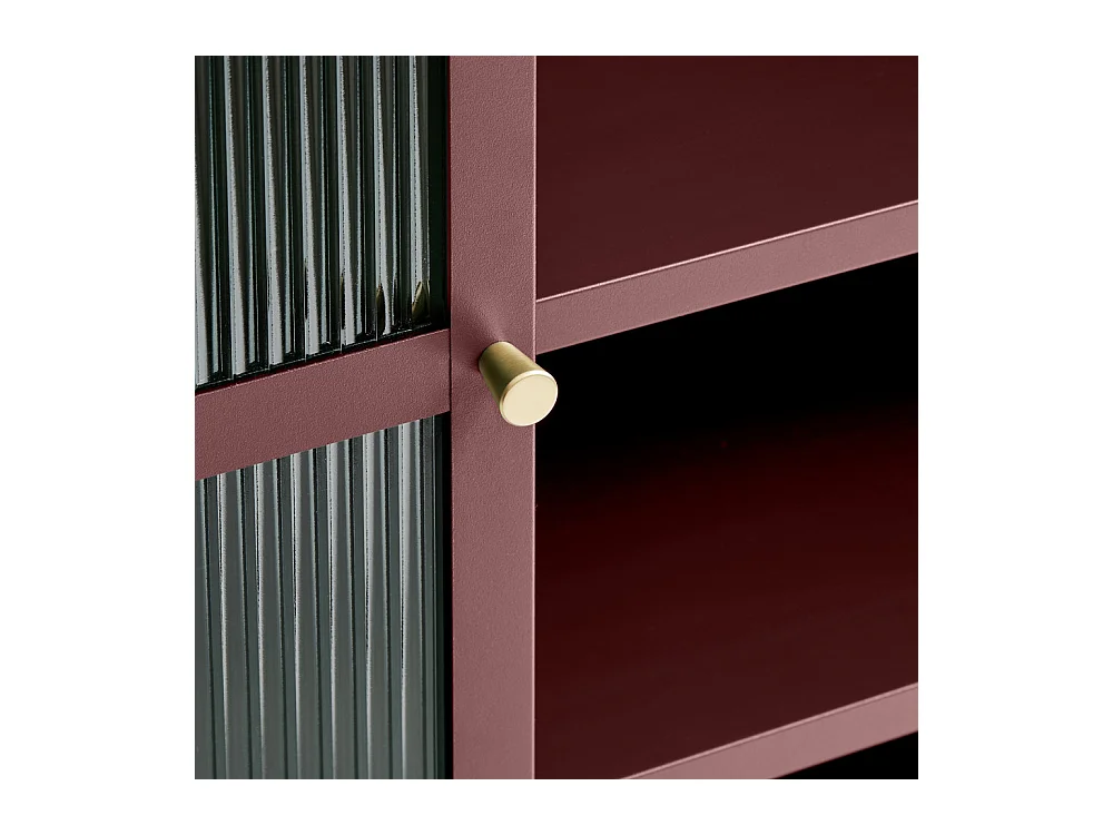 Bjorn - Vaisselier 2 portes en verre strié et métal H140cm - Bordeaux