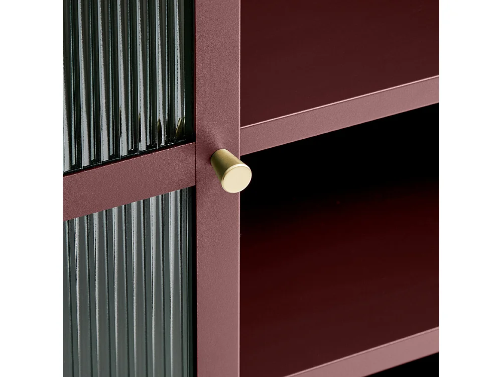 Bjorn - Vaisselier 2 portes en verre strié et métal H140cm - Bordeaux