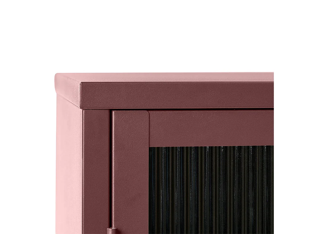 Bjorn - Vaisselier 2 portes en verre strié et métal H140cm - Bordeaux