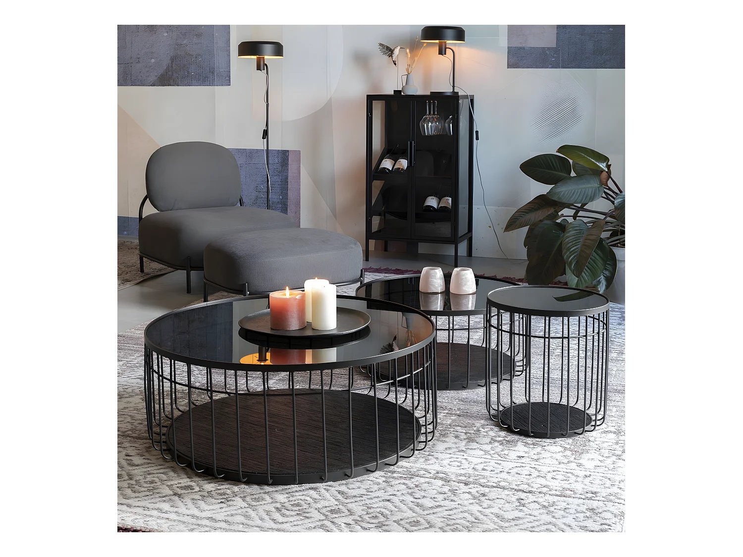 Rob - Vitrine en bois et métal H103cm - Couleur - Noir