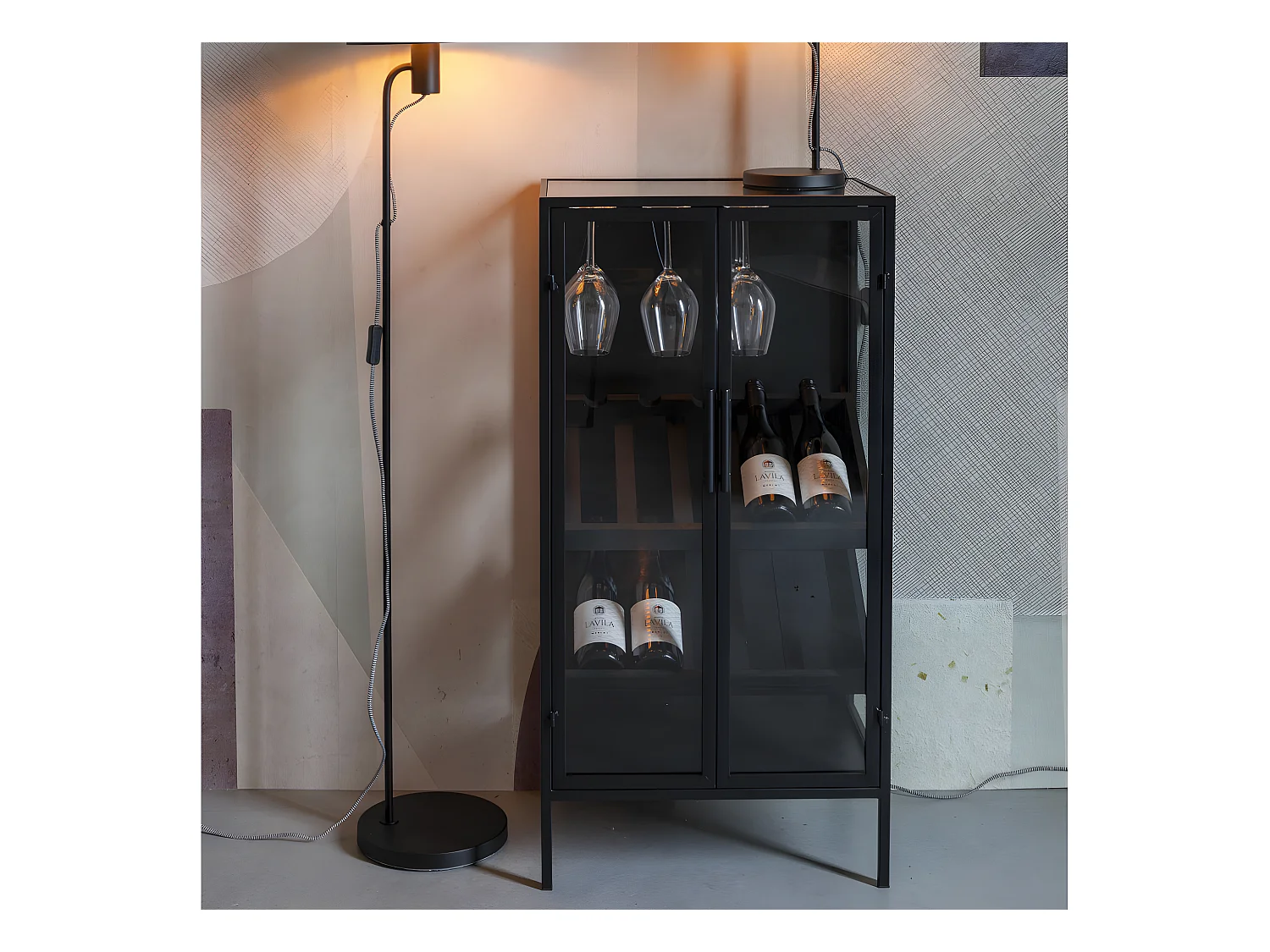 Rob - Vitrine en bois et métal H103cm - Couleur - Noir