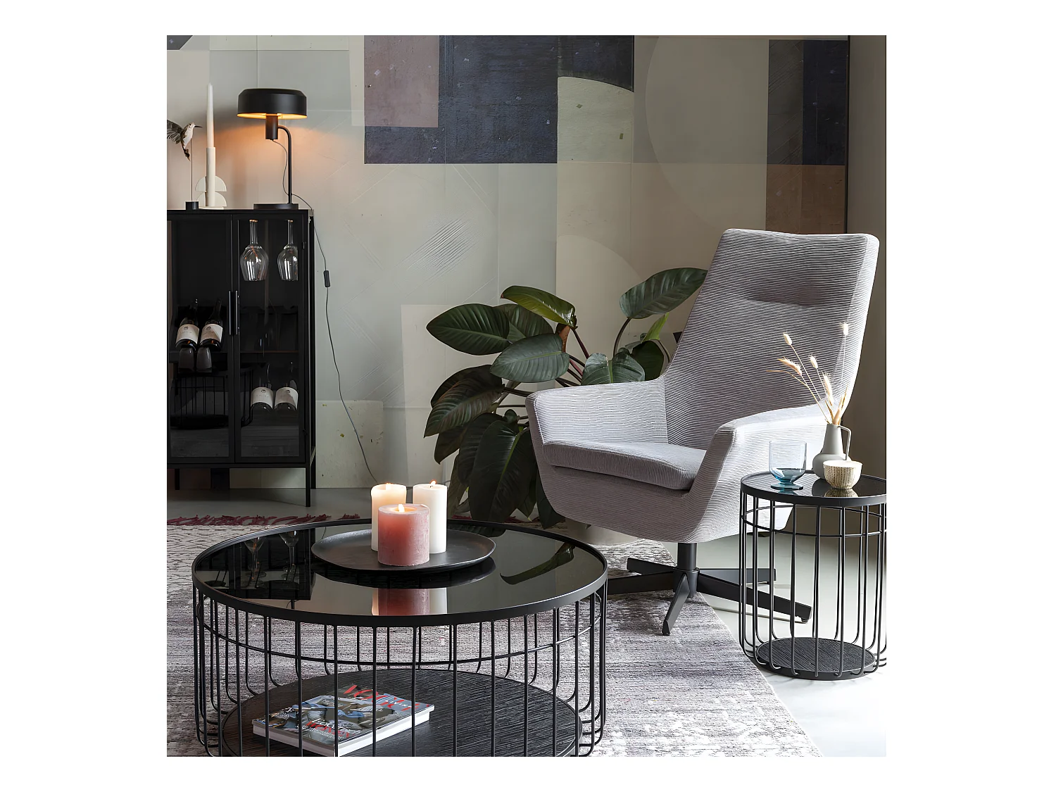 Rob - Vitrine en bois et métal H103cm - Couleur - Noir