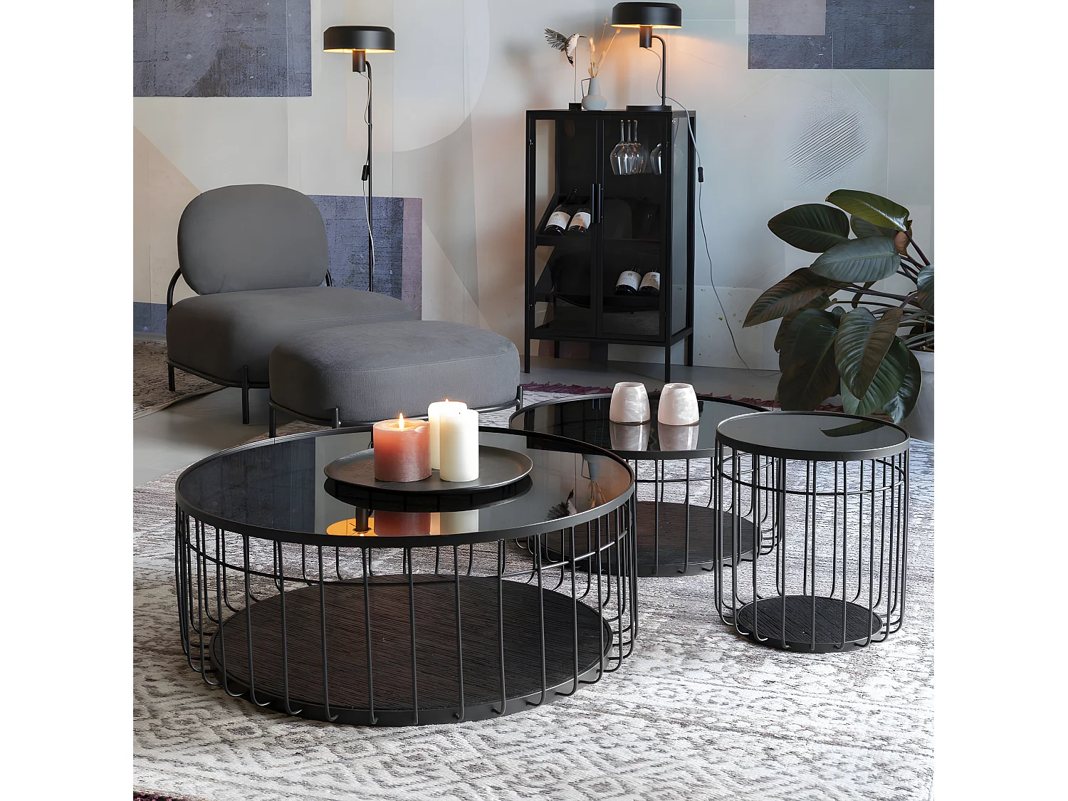 Rob - Vitrine en bois et métal H103cm - Couleur - Noir