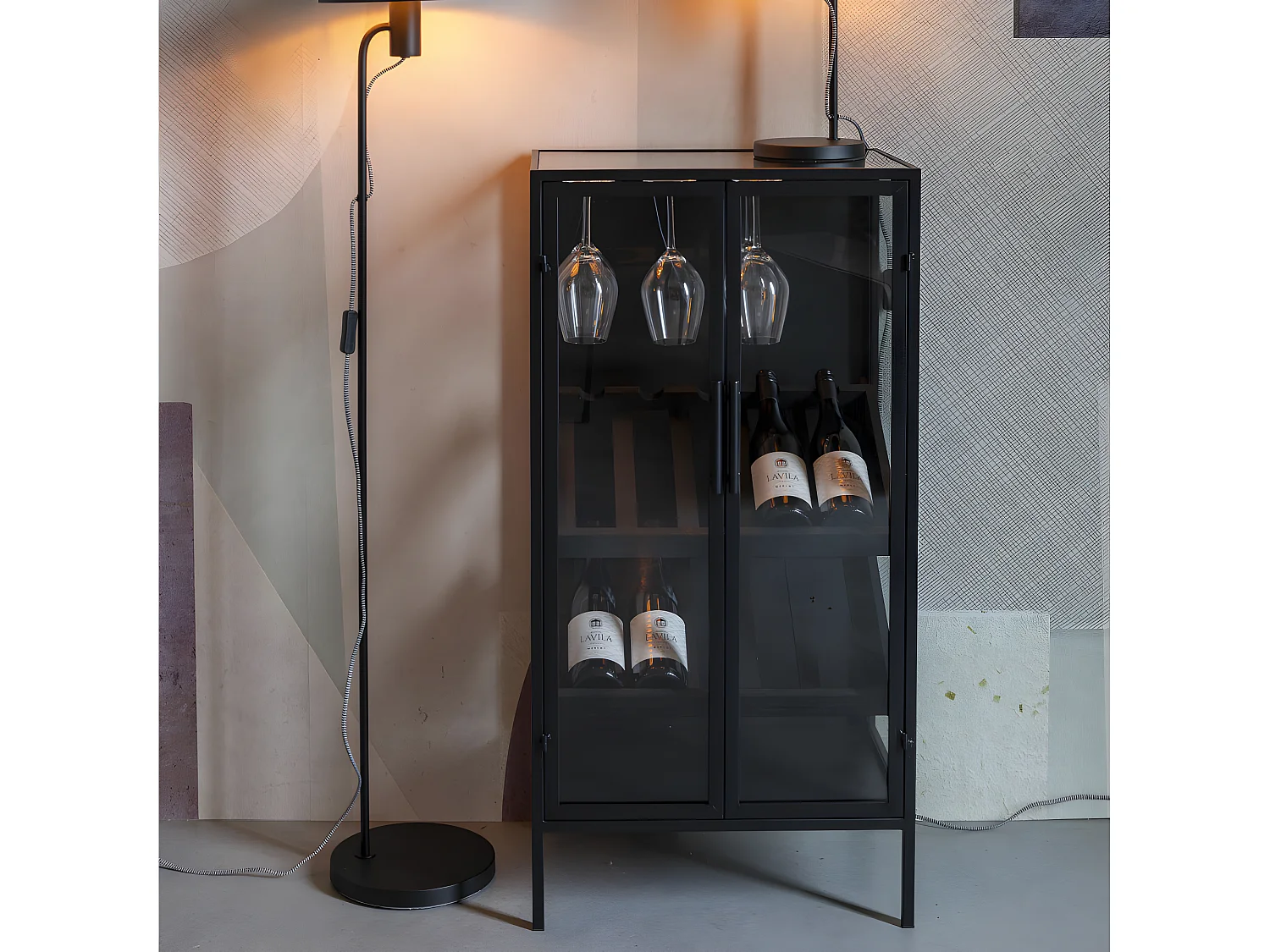 Rob - Vitrine en bois et métal H103cm - Couleur - Noir