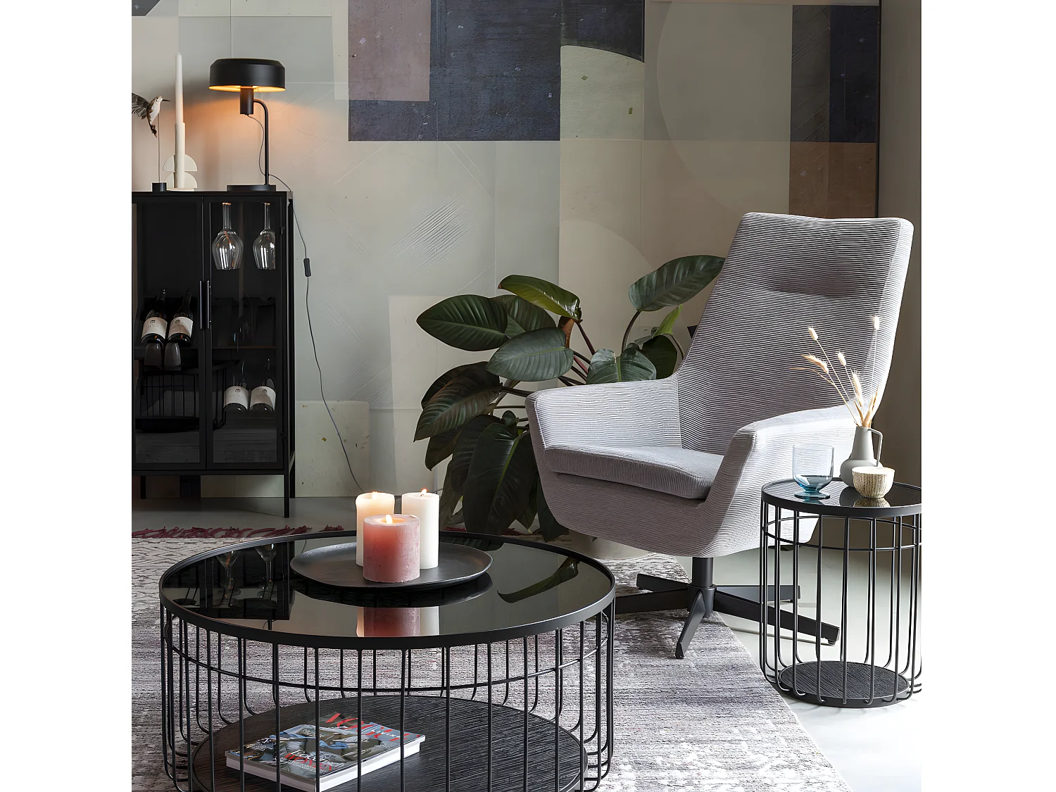 Rob - Vitrine en bois et métal H103cm - Couleur - Noir