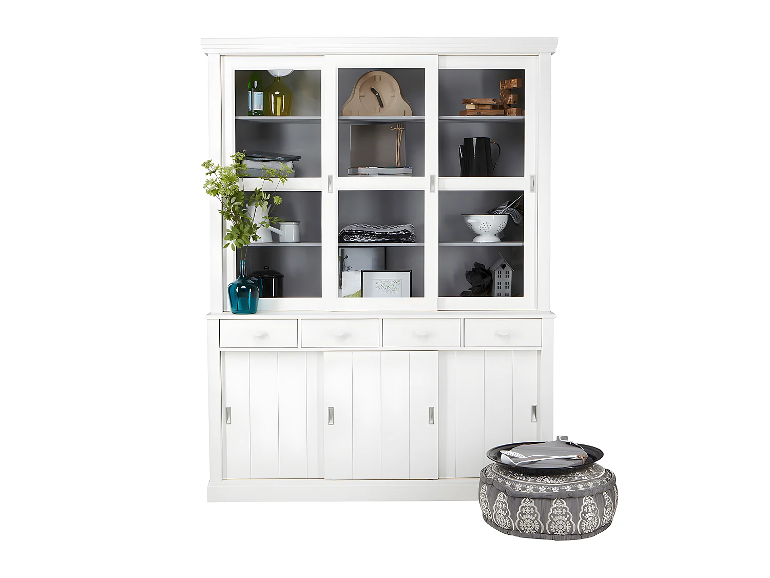 Sjaak - Vaisselier en pin 6 portes 4 tiroirs - Blanc