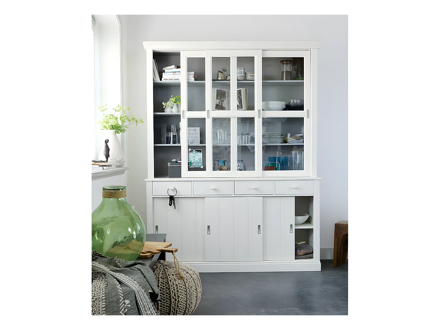 Sjaak - Vaisselier en pin 6 portes 4 tiroirs - Blanc