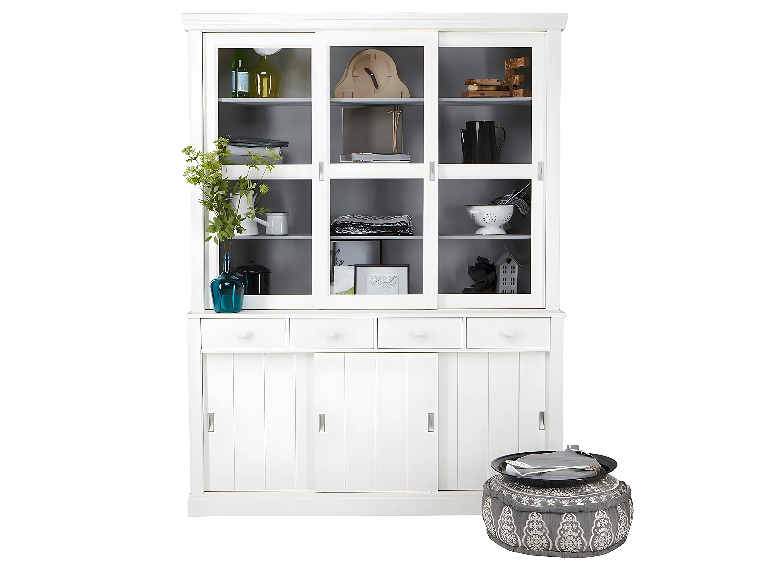 Sjaak - Vaisselier en pin 6 portes 4 tiroirs - Blanc