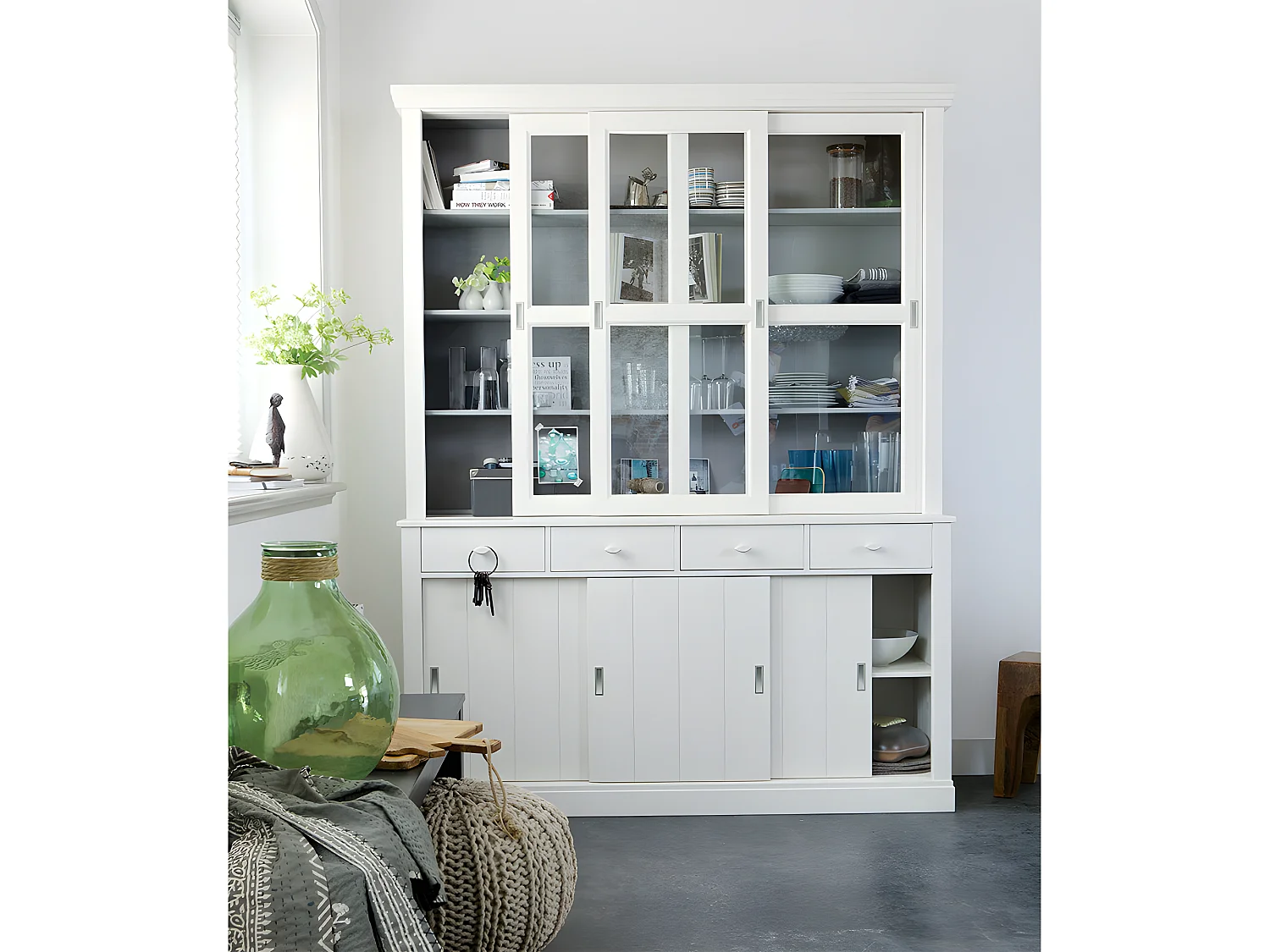 Sjaak - Vaisselier en pin 6 portes 4 tiroirs - Blanc