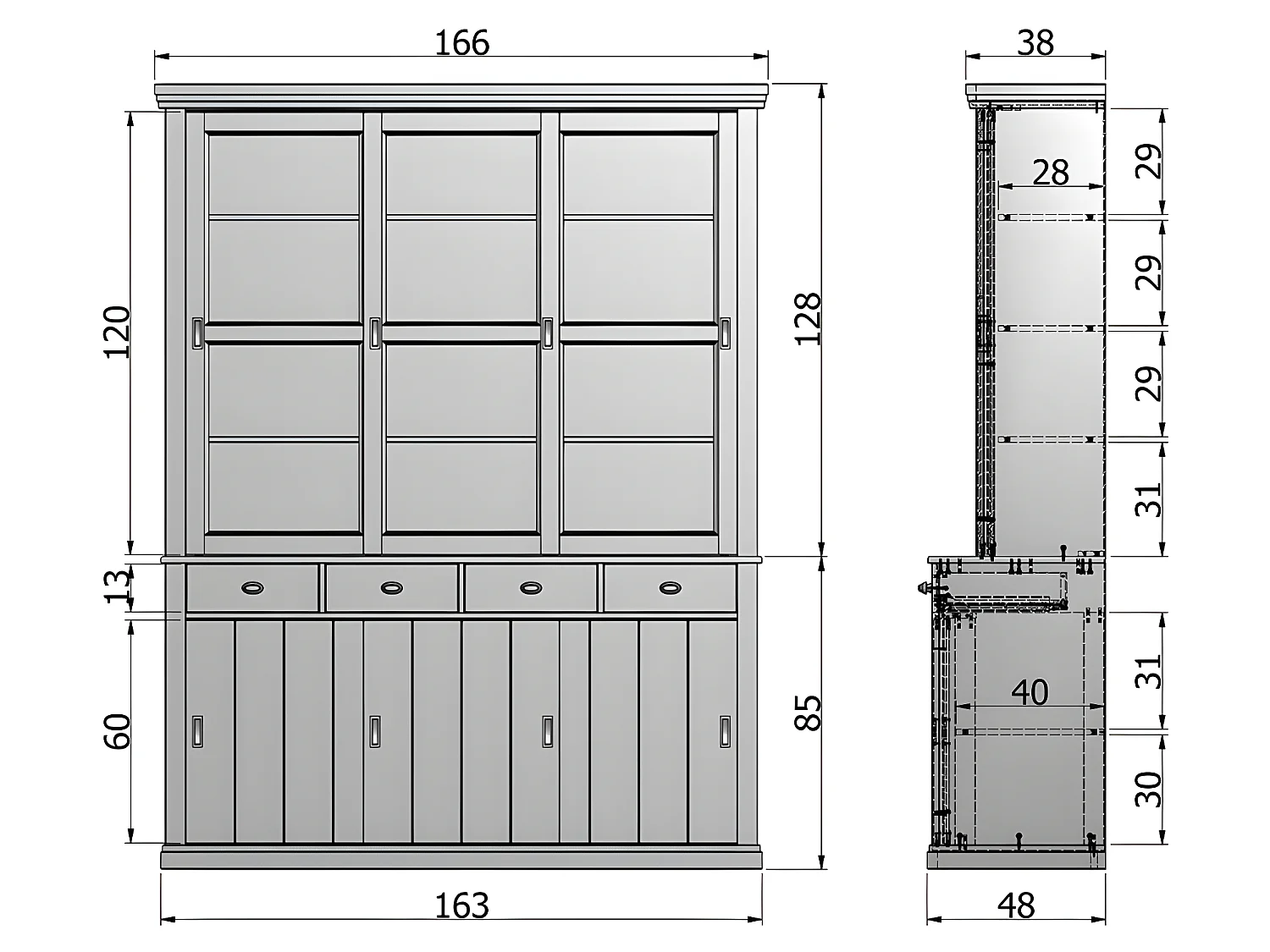 Sjaak - Vaisselier en pin 6 portes 4 tiroirs - Blanc