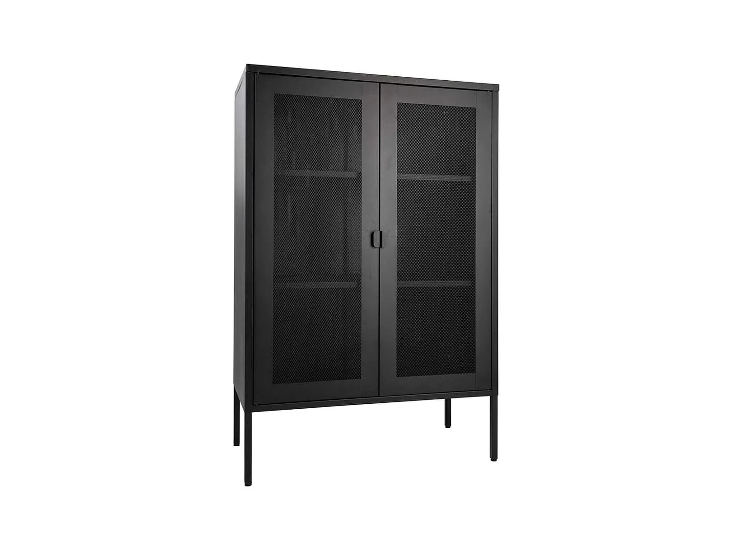 Melbourne Vitrinenschrank mit Drahtgittertüren, schwarz.