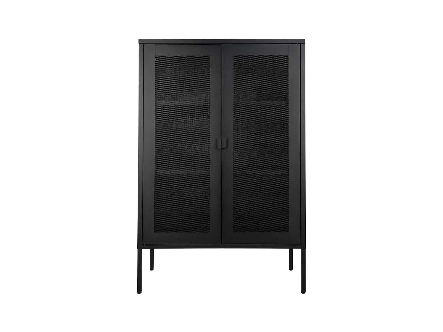 Melbourne Vitrinenschrank mit Drahtgittertüren, schwarz.