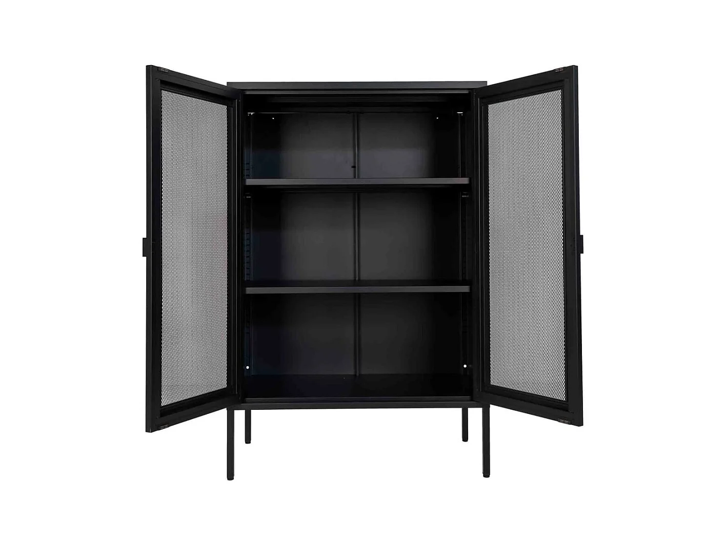 Melbourne Vitrinenschrank mit Drahtgittertüren, schwarz.