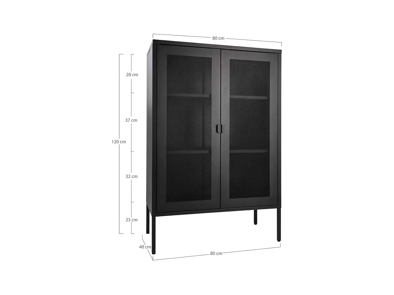 Melbourne Vitrinenschrank mit Drahtgittertüren, schwarz.