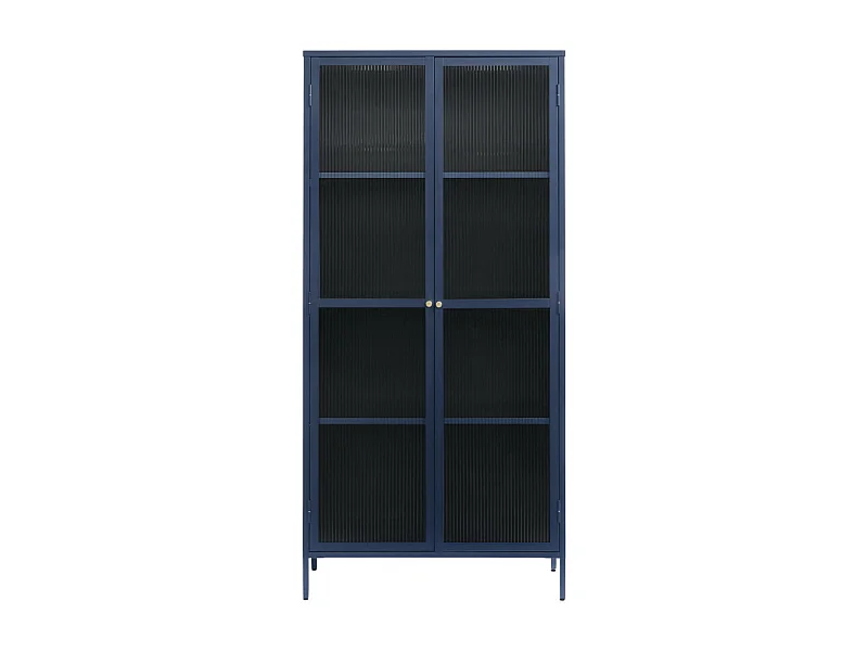 Bjorn - Vaisselier 2 portes en verre stié et métal H190cm - Bleu