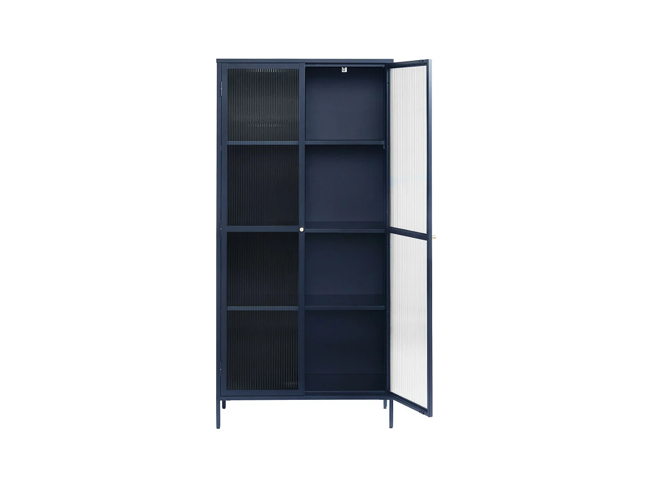 Bjorn - Vaisselier 2 portes en verre stié et métal H190cm - Bleu