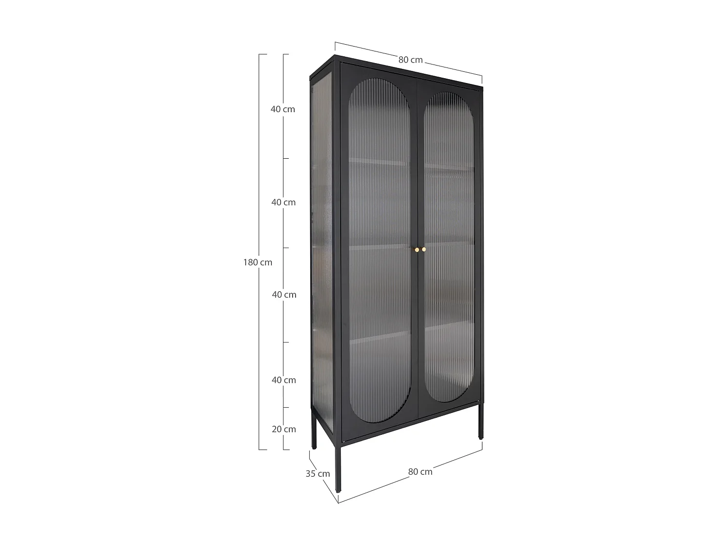 Adelaide Armoire vitrine, 2 portes vitrées, noir.