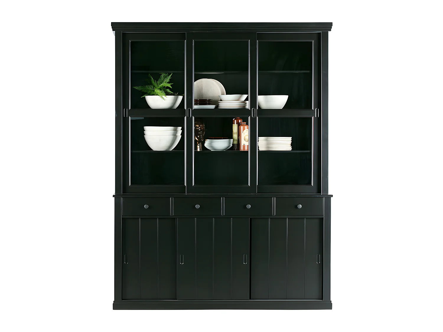 Sjaak - Vaisselier en pin 6 portes 4 tiroirs - Noir