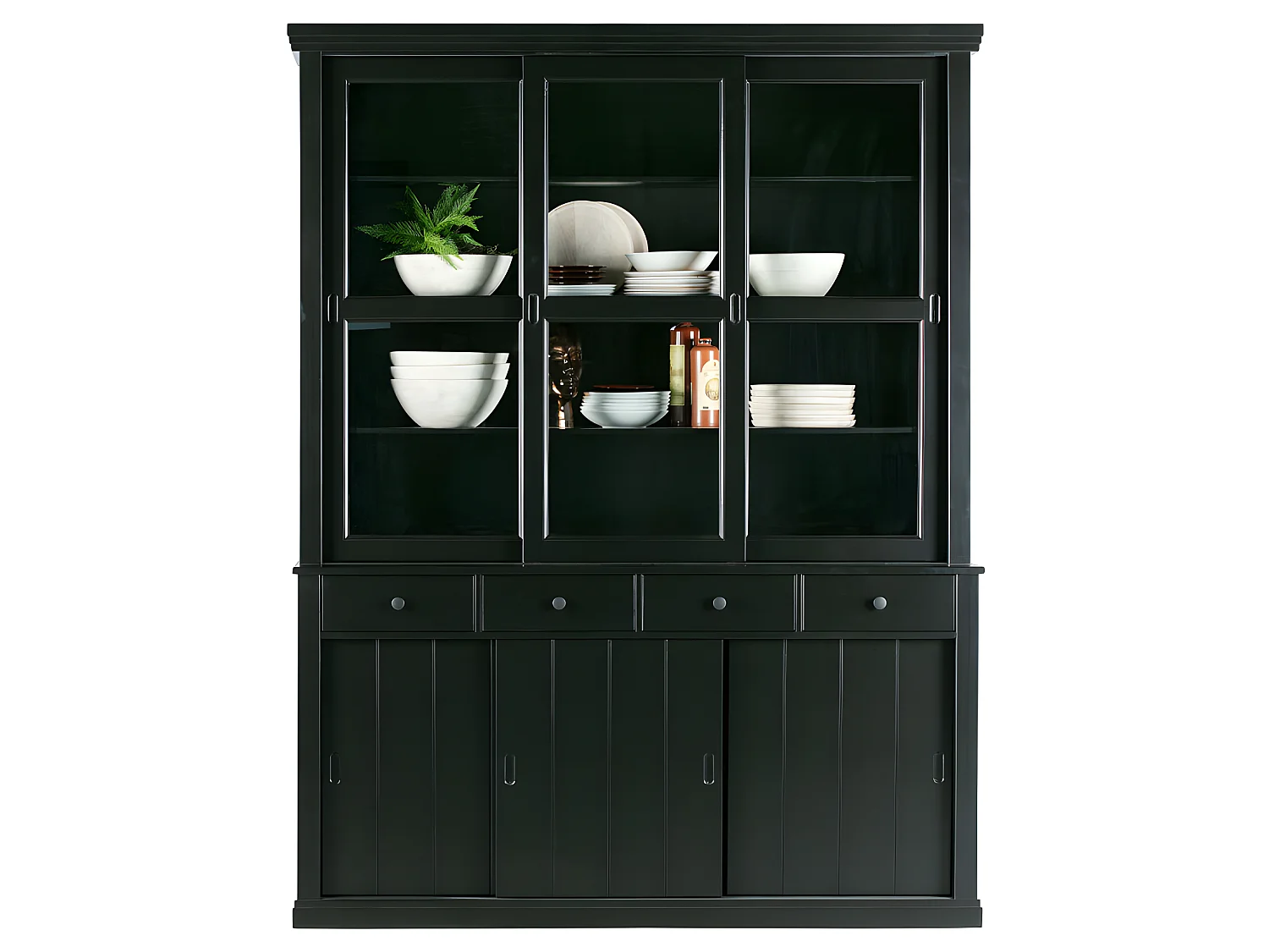 Sjaak - Vaisselier en pin 6 portes 4 tiroirs - Noir