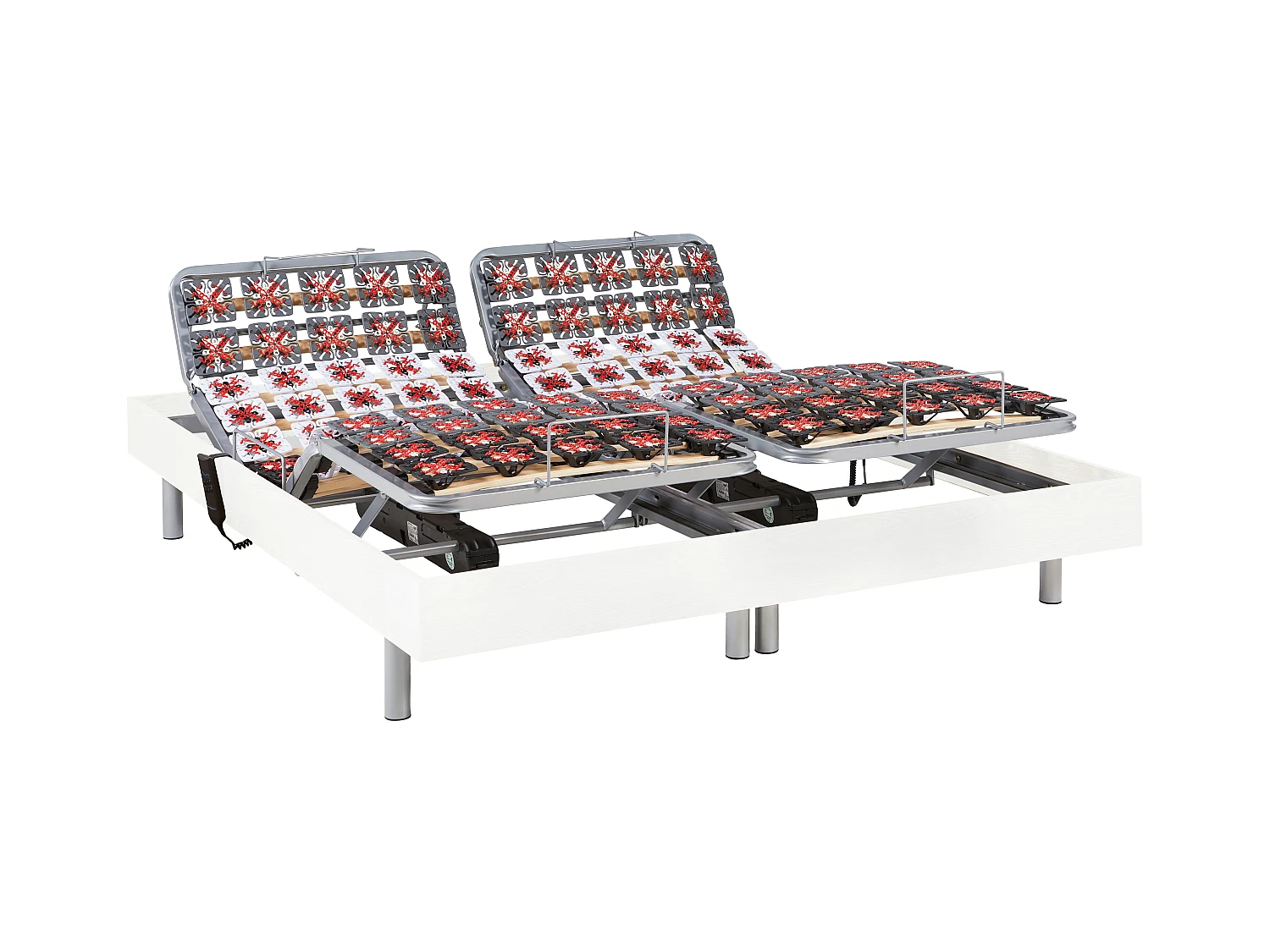 Elektrische bedbodem met 2x65 contactplaatjes decoratief van wit hout Ysmée - 2x80x200cm -  motoren OKIN