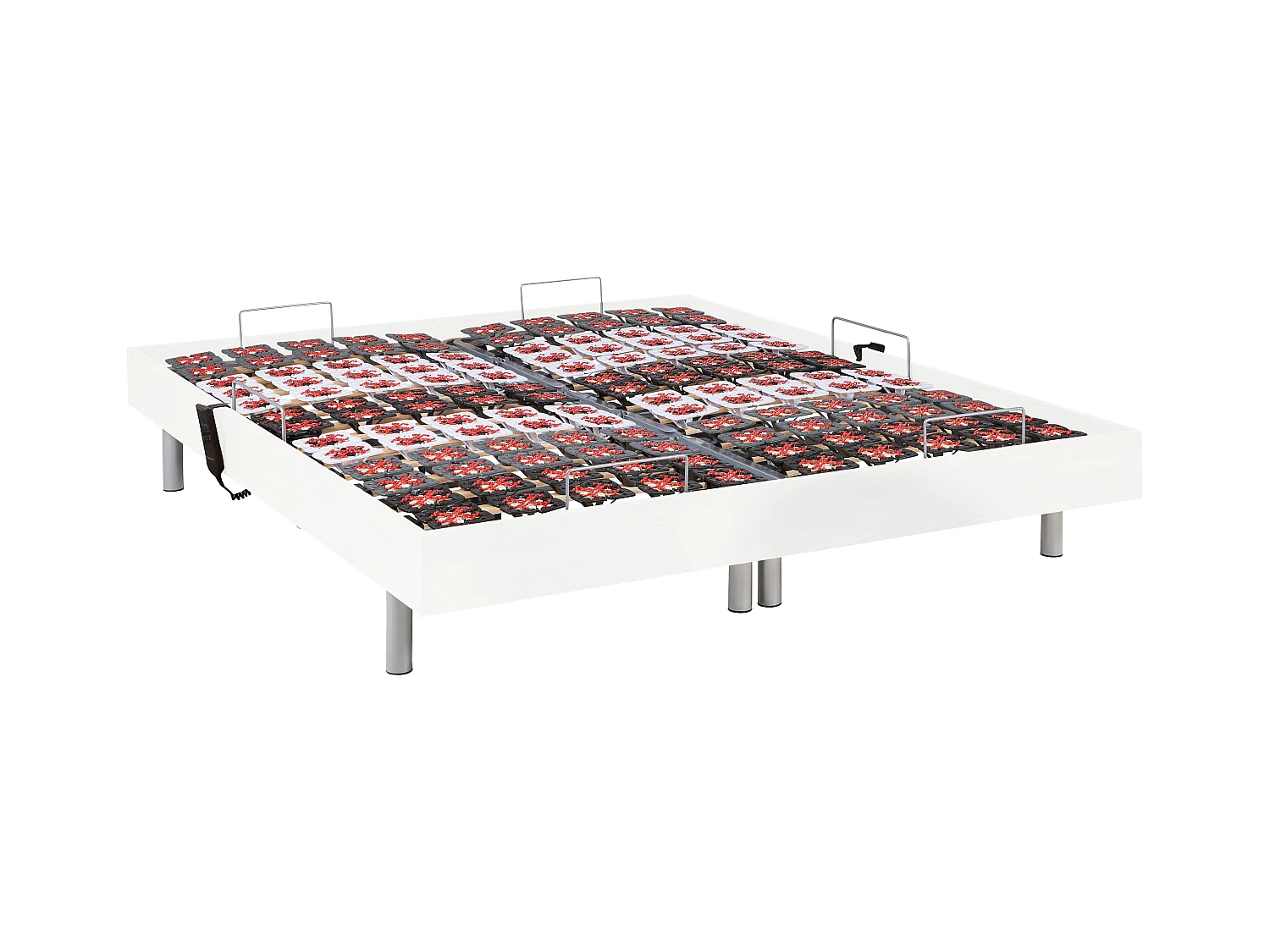 Elektrische bedbodem met 2x65 contactplaatjes decoratief van wit hout Ysmée - 2x80x200cm -  motoren OKIN