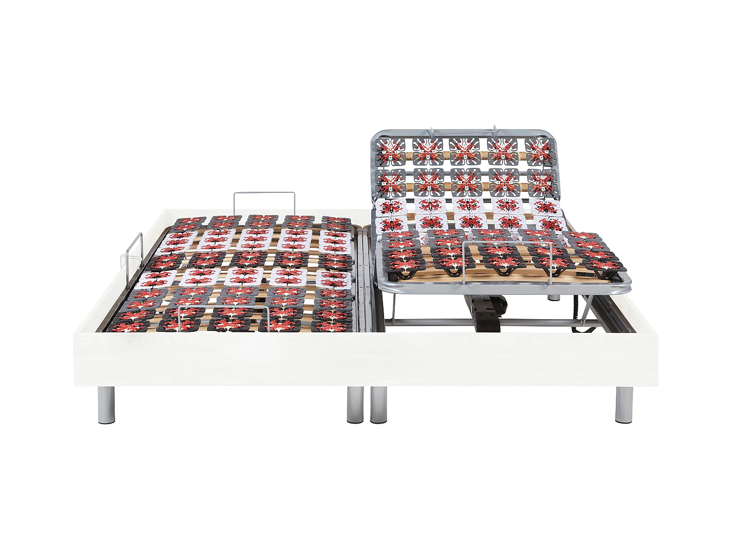 Elektrische bedbodem met 2x65 contactplaatjes decoratief van wit hout Ysmée - 2x80x200cm -  motoren OKIN