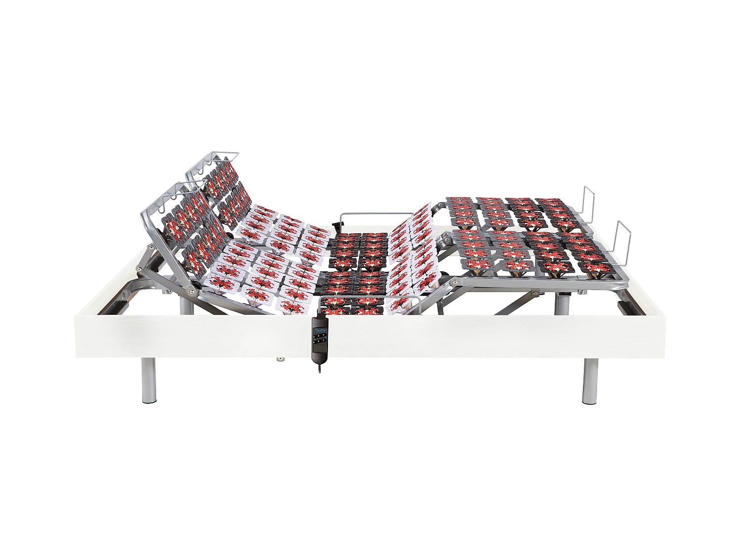 Elektrische bedbodem met 2x65 contactplaatjes decoratief van wit hout Ysmée - 2x80x200cm -  motoren OKIN