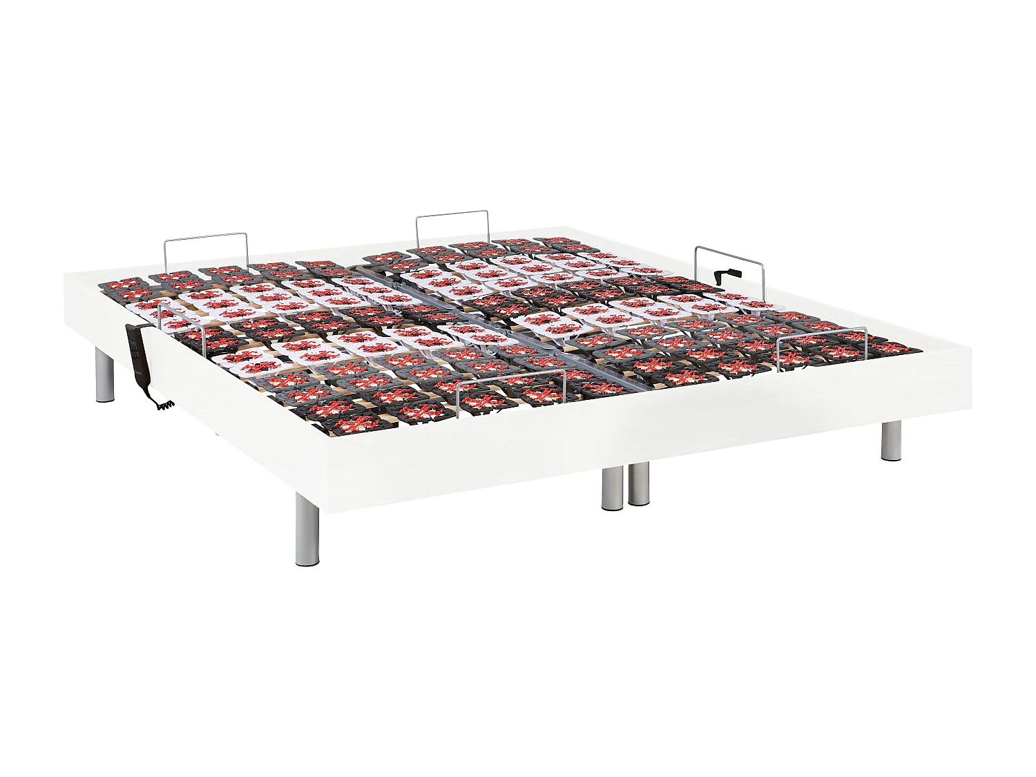 Elektrische bedbodem met 2x65 contactplaatjes decoratief van wit hout Ysmée - 2x80x200cm -  motoren OKIN