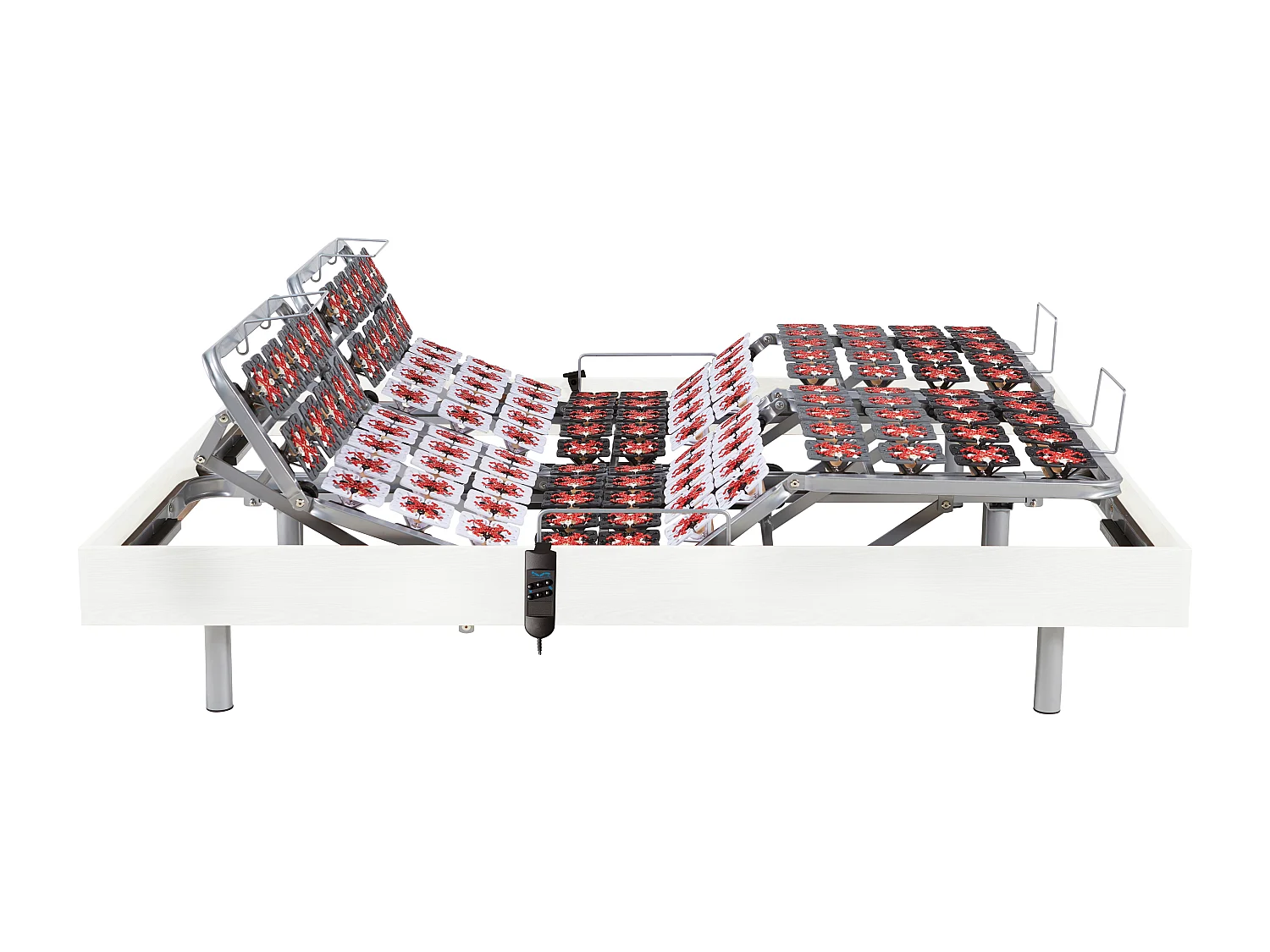 Elektrische bedbodem met 2x78 contactplaatjes decoratief van wit hout Ysmée - 2x90x200cm -  motoren OKIN