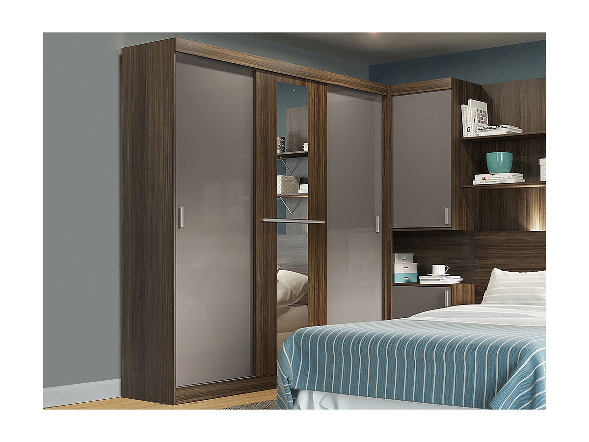 Kleiderschrank Didda - 3 Schiebetüren - Braun und Taupe