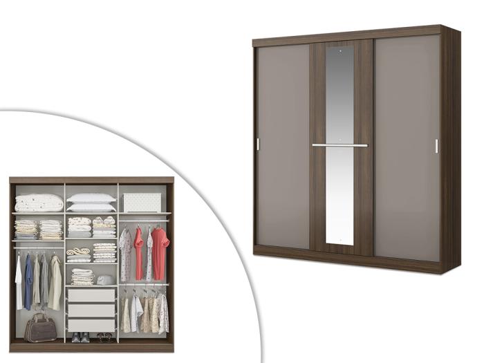 Kleiderschrank Didda - 3 Schiebetüren - Braun und Taupe