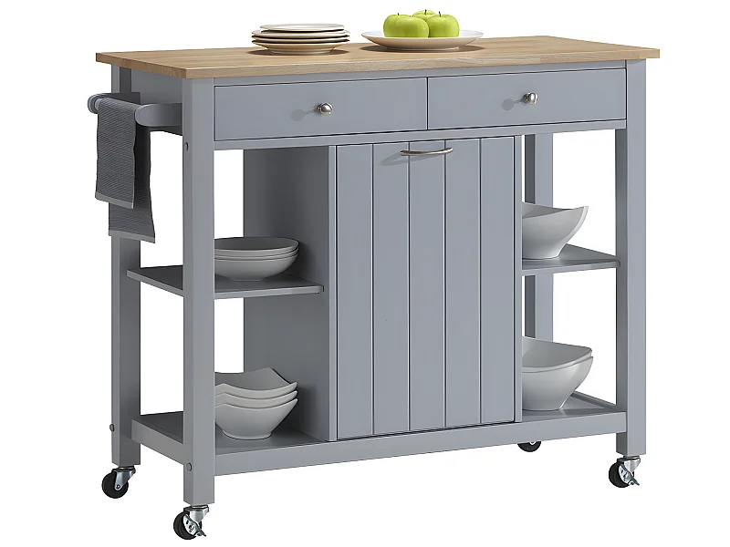 Desserte de cuisine à roulettes HALEY - 1 porte & 2 tiroirs - Hévéa