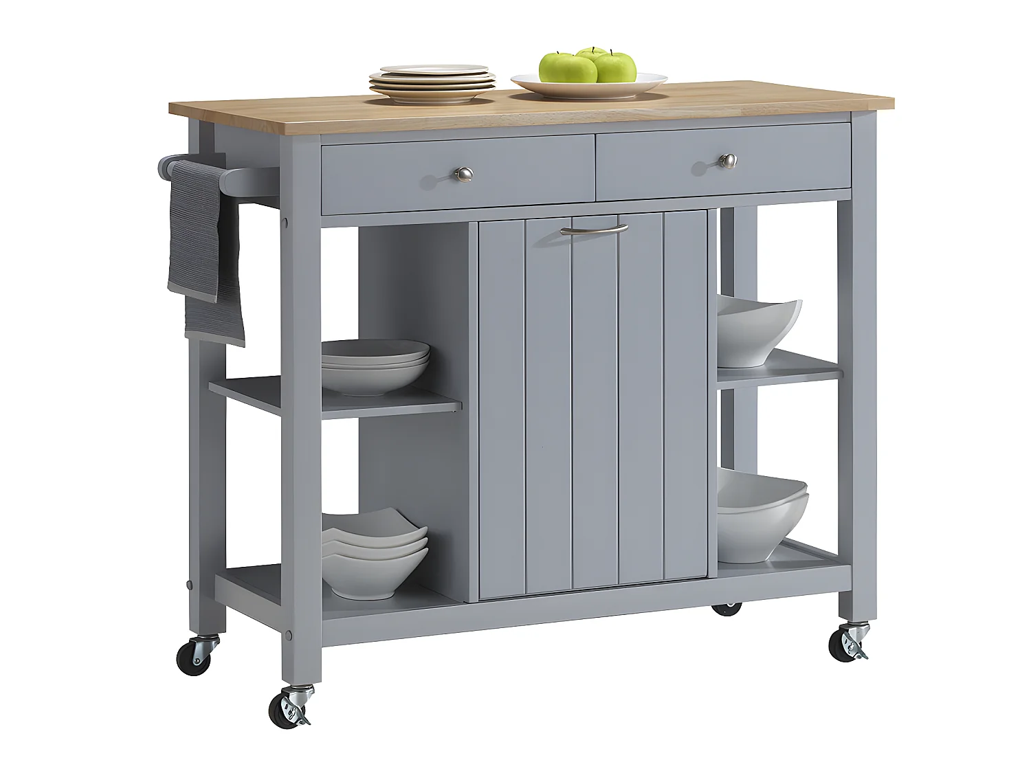 Keukentafeltje op wielen HALEY - 1 deur en 2 laden - Hevea