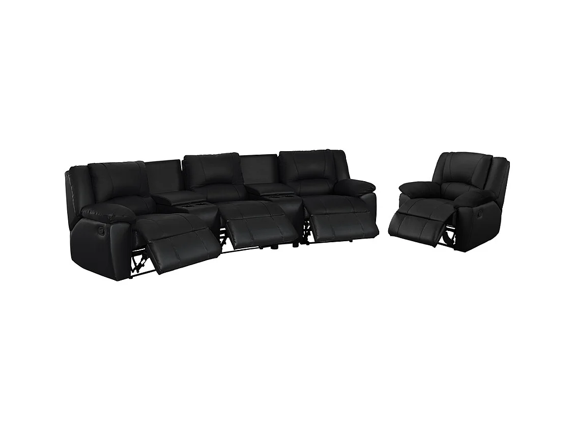 Canapé 3 places et un fauteuil relax en cuir AROMA - Noir