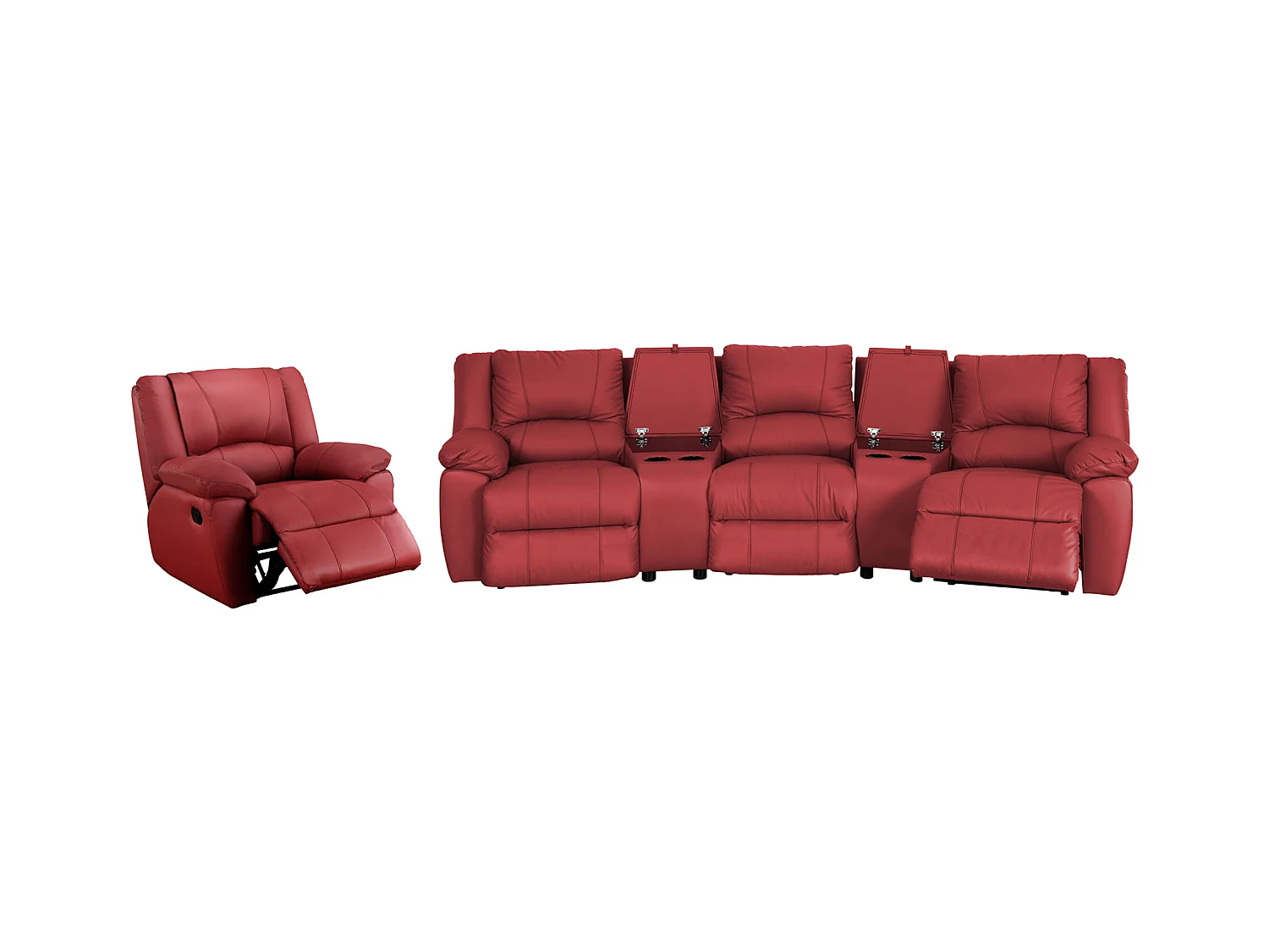 Divano relax 3+1 posti in cuoio Rosso - AROMA