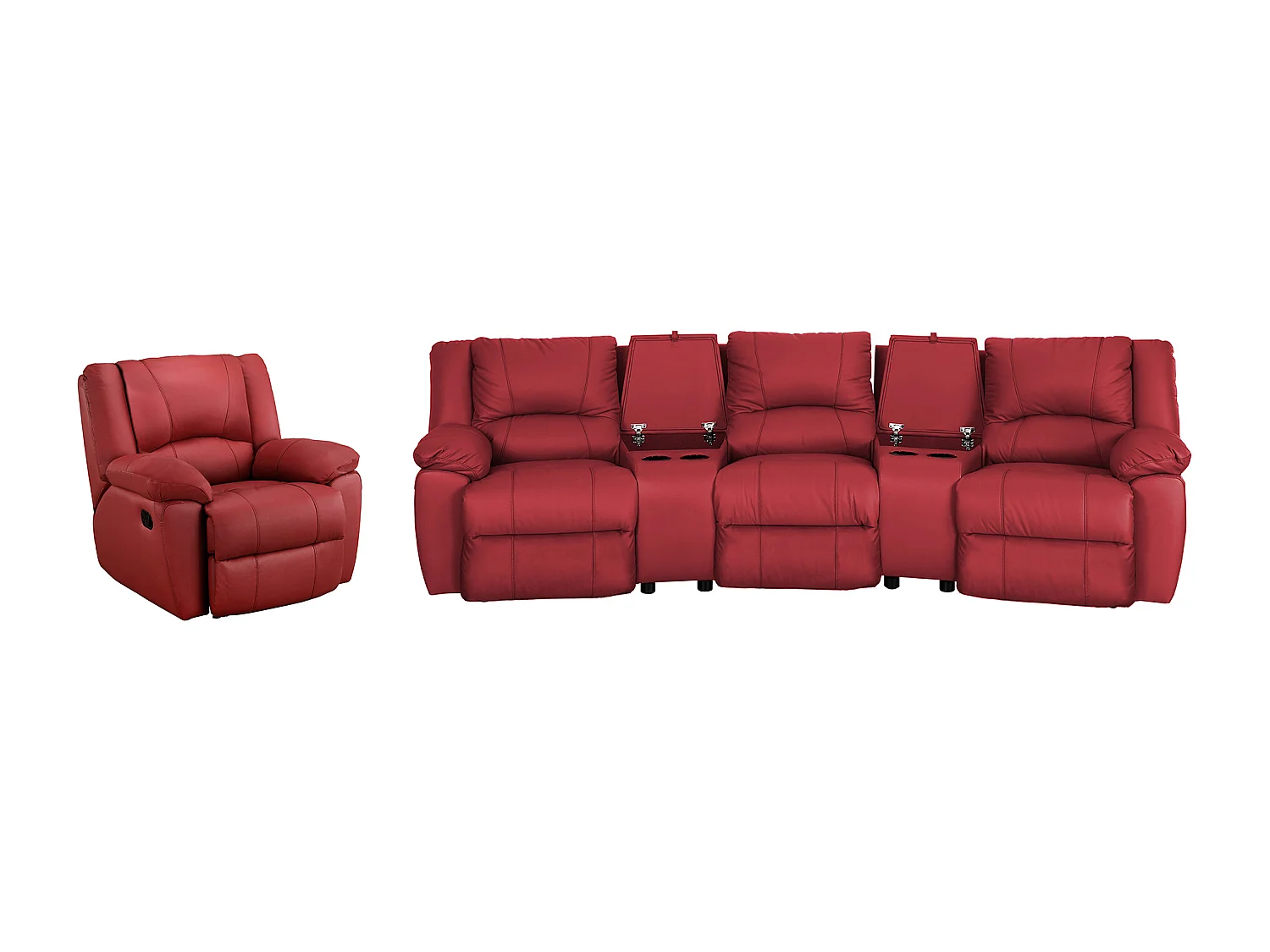 Divano relax 3+1 posti in cuoio Rosso - AROMA