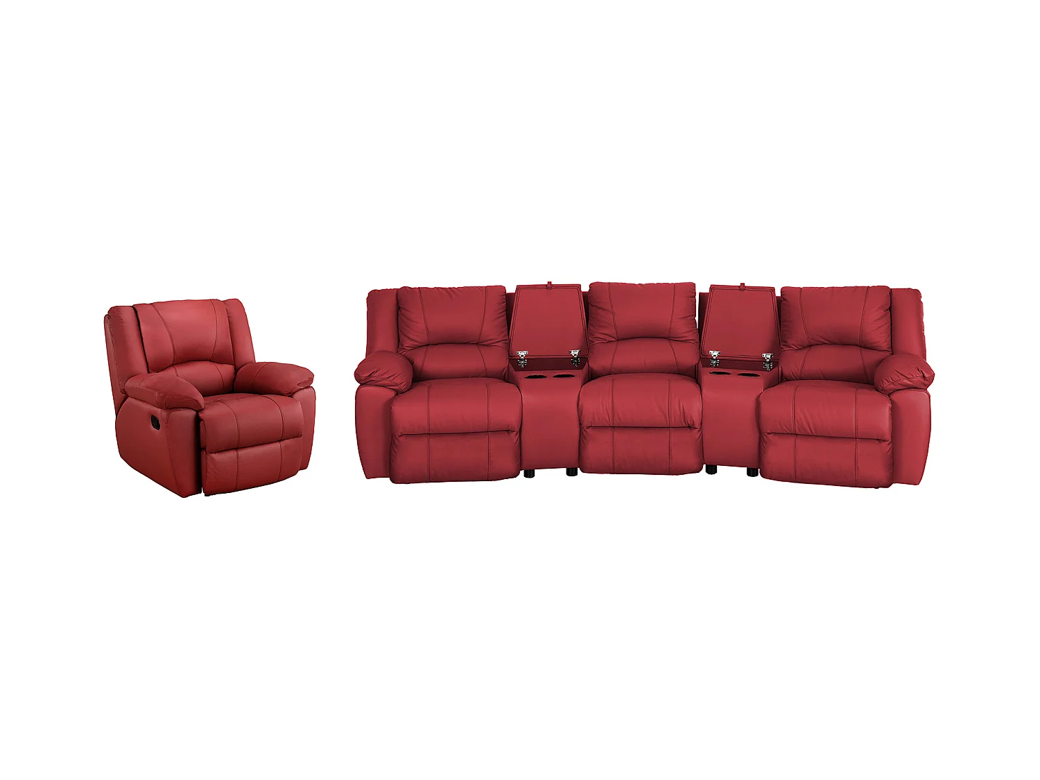 Canapé 3 places et un fauteuil relax en cuir AROMA - Rouge