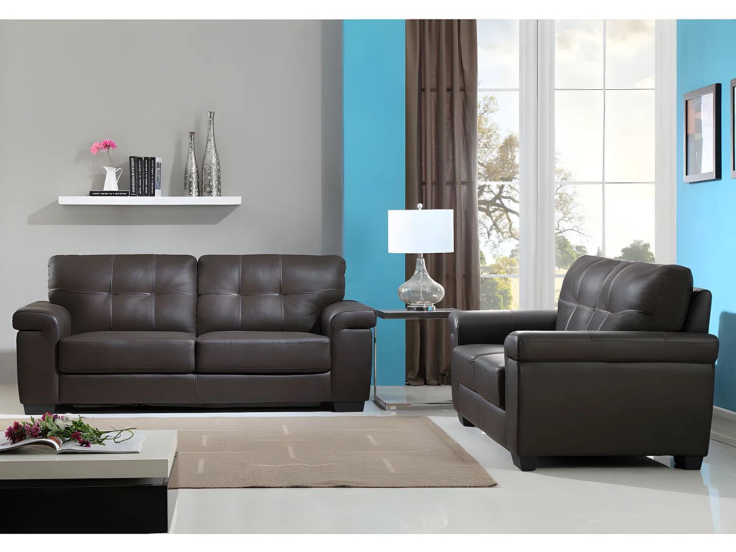 Couchgarnitur Leder 3+2 - Braun - HAZEL