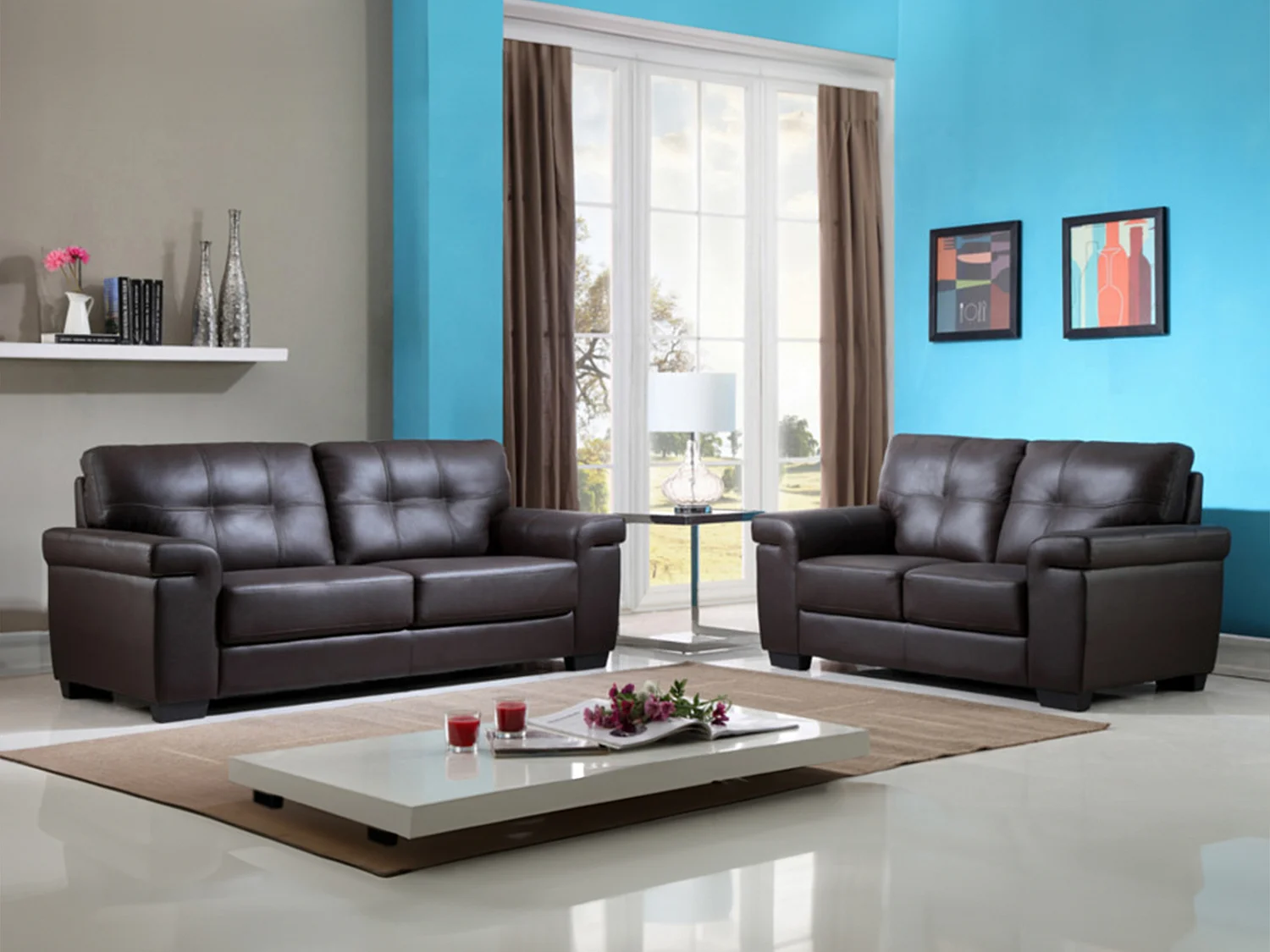 Divano 3+2 posti in pelle Marrone - HAZEL