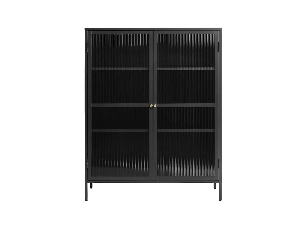 Bjorn - Vaisselier 2 portes en verre strié et métal H140cm - Noir