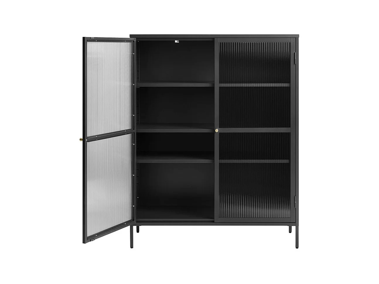 Bjorn - Vaisselier 2 portes en verre strié et métal H140cm - Noir