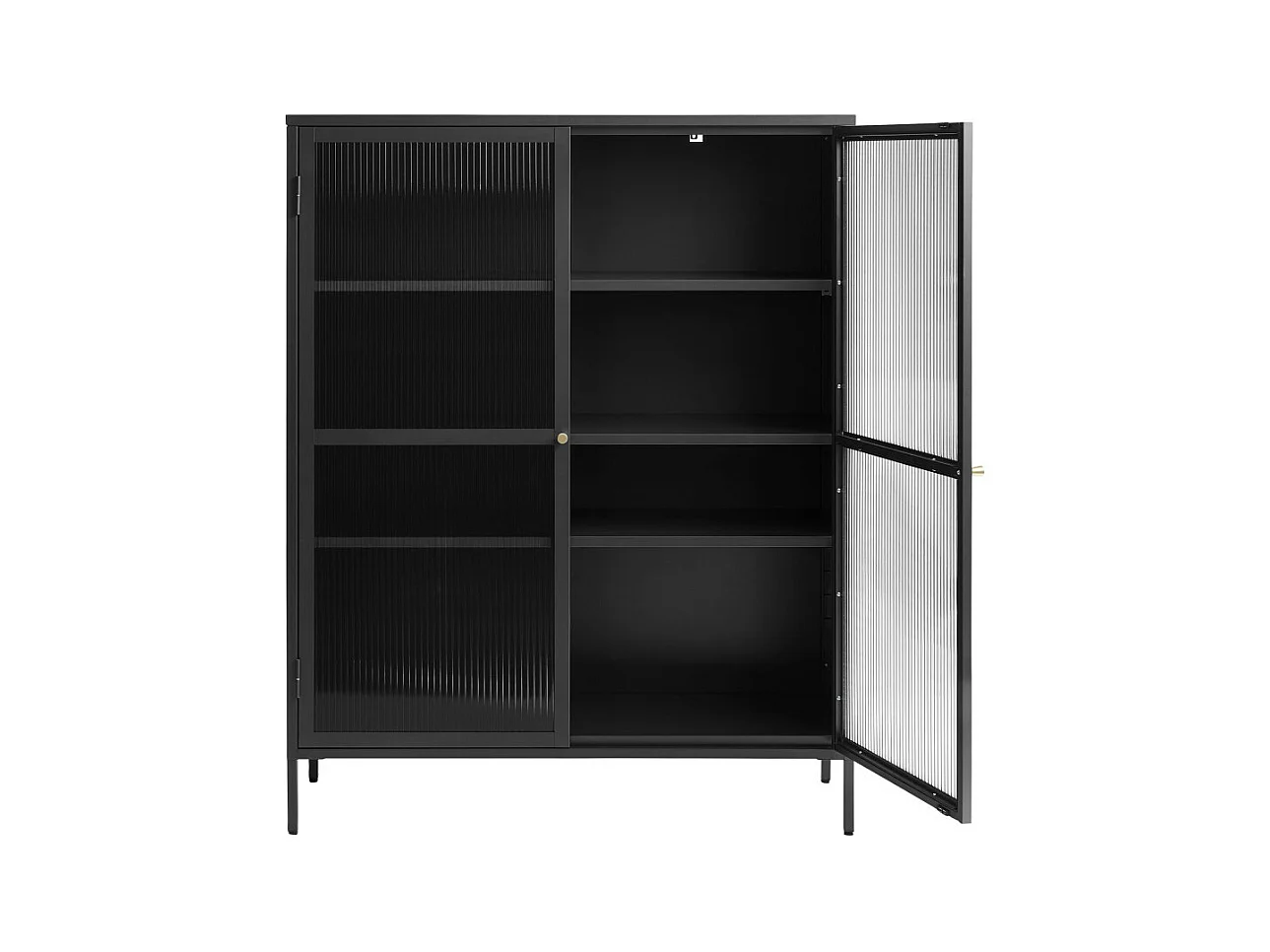 Bjorn - Vaisselier 2 portes en verre strié et métal H140cm - Noir