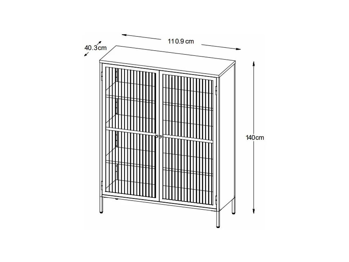 Bjorn - Vaisselier 2 portes en verre strié et métal H140cm - Noir