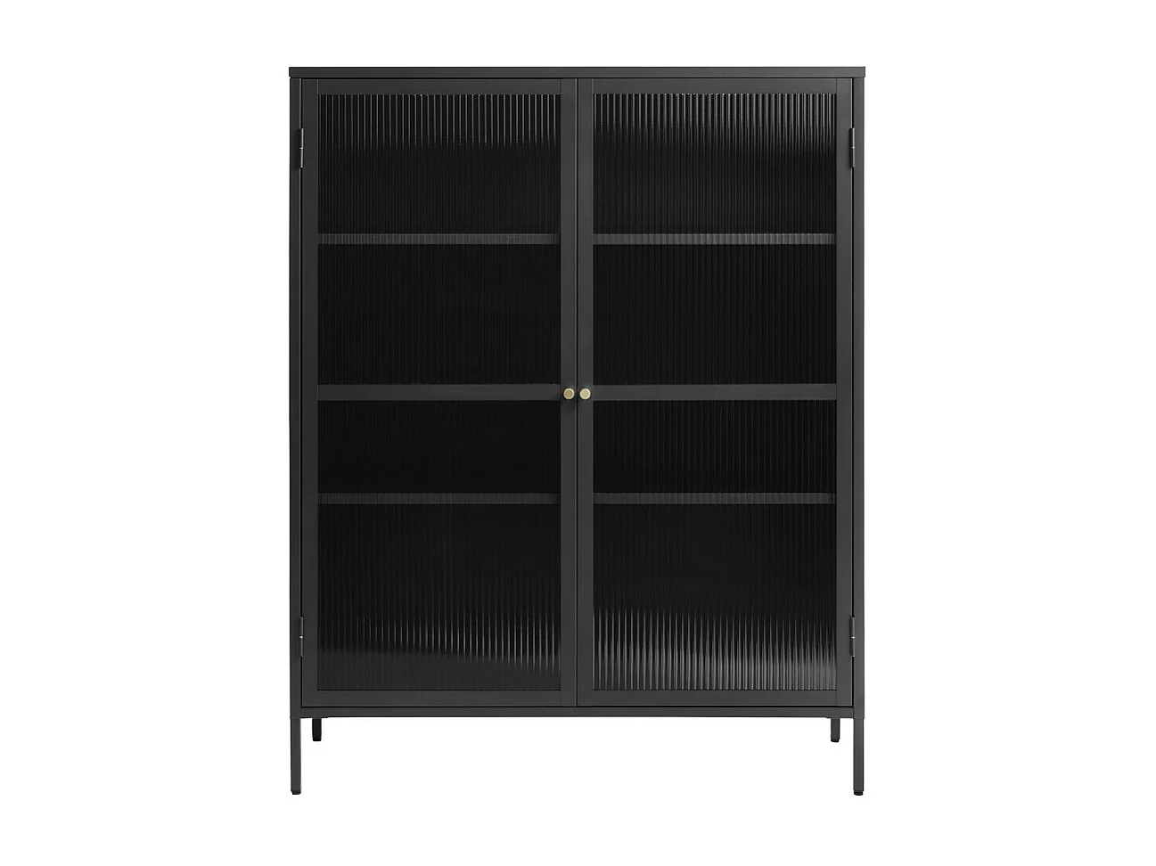 Bjorn - Vaisselier 2 portes en verre strié et métal H140cm - Noir