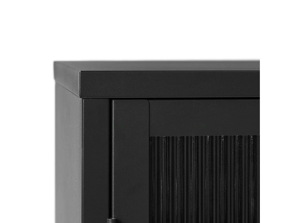 Bjorn - Vaisselier 2 portes en verre strié et métal H140cm - Noir