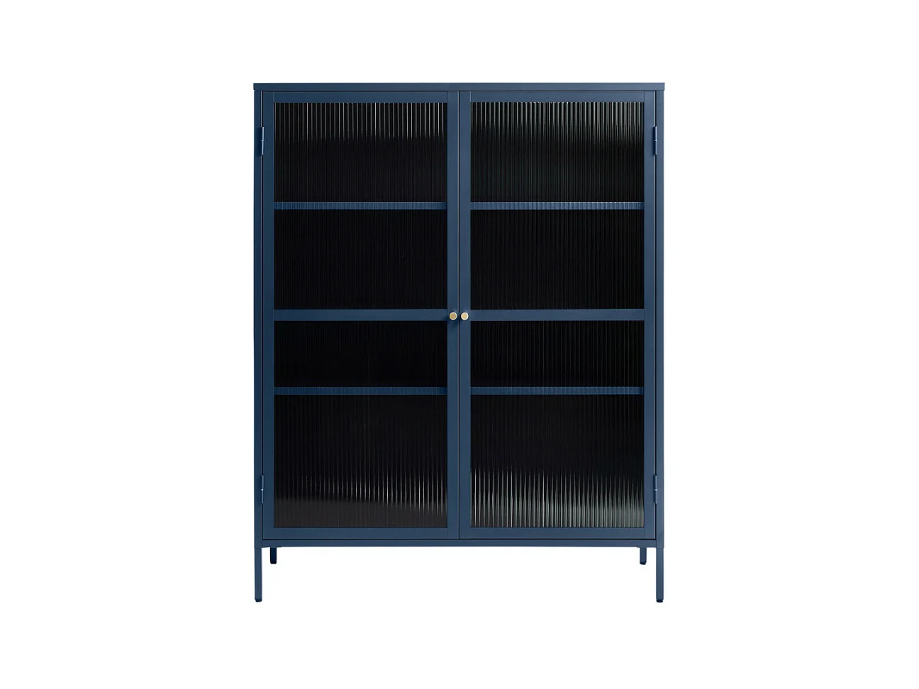 Bjorn - Vaisselier 2 portes en verre strié et métal H140cm - Bleu