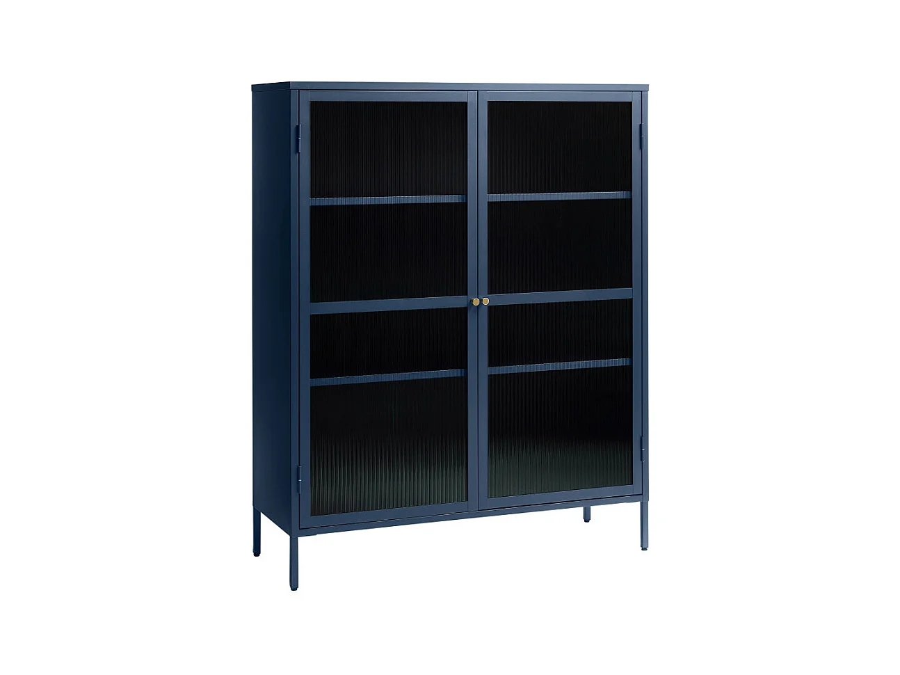 Bjorn - Vaisselier 2 portes en verre strié et métal H140cm - Bleu