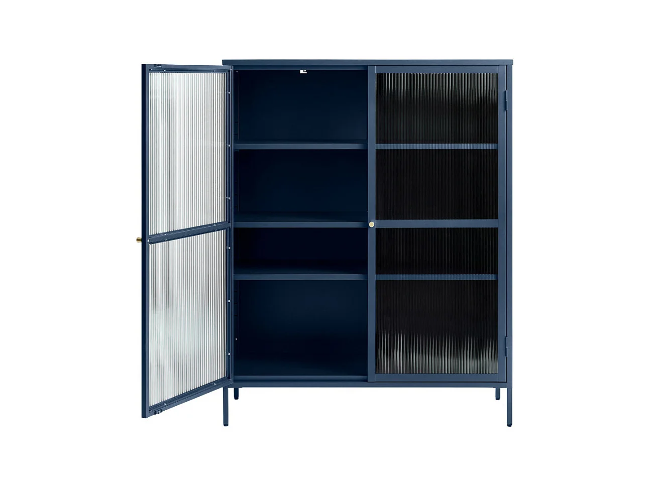 Bjorn - Vaisselier 2 portes en verre strié et métal H140cm - Bleu