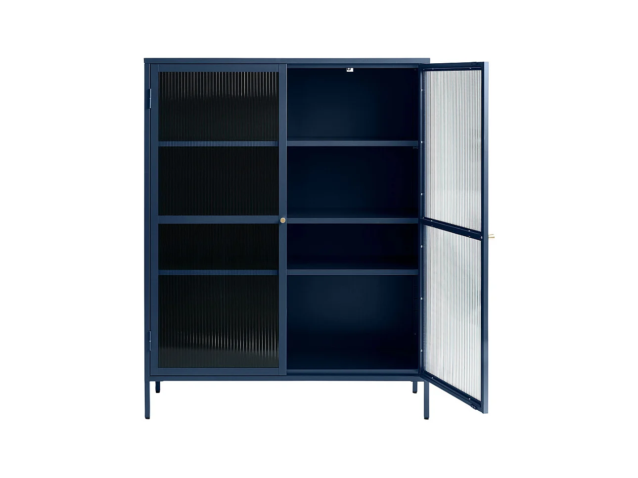 Bjorn - Vaisselier 2 portes en verre strié et métal H140cm - Bleu