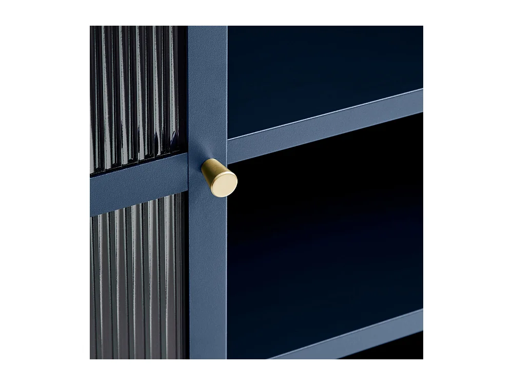 Bjorn - Vaisselier 2 portes en verre strié et métal H140cm - Bleu